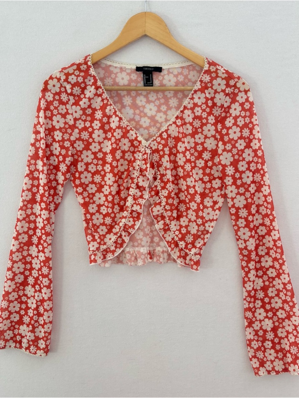 Y2K Forever 21 Crop Blouse Womens Medium Hippie Orange Floral Festival Coachella